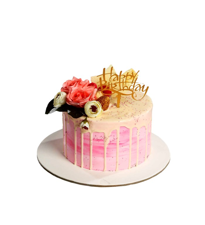 Pembe Çiçekli Pasta 